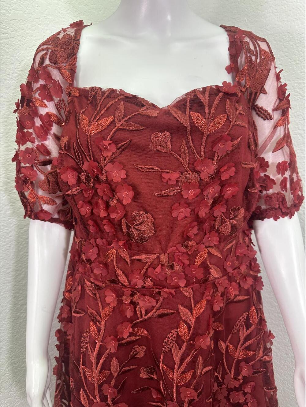 New Sz 20 Torrid Burgundy Red 3D Flower Dress Fairycore Whimsigoth Romantic - Picture 2 of 9
